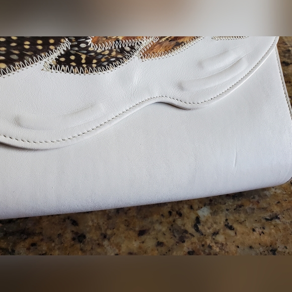 White Genuine Snake Skin and Leather Crossbody Bag Purse - Picture 3 of 13